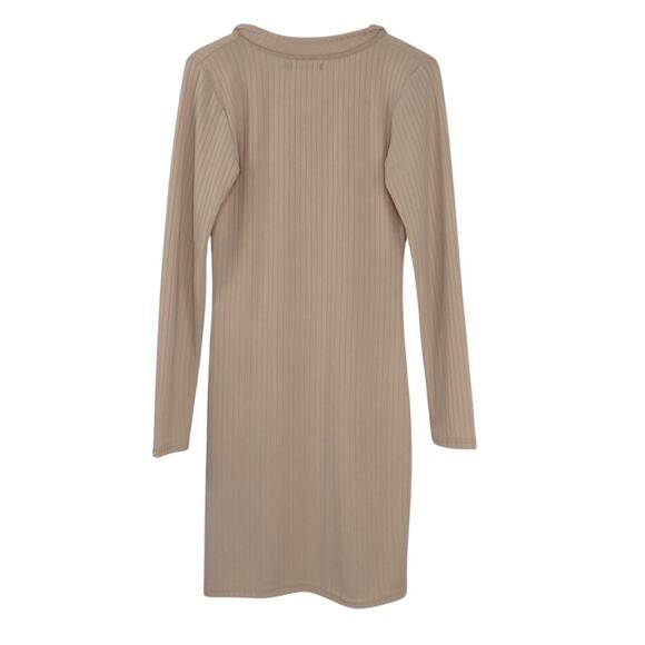 BooHoo Polo Collar Knit Mini Dress Ribbed Tan Long Sleeve Dress Size 6 - Picture 3 of 6